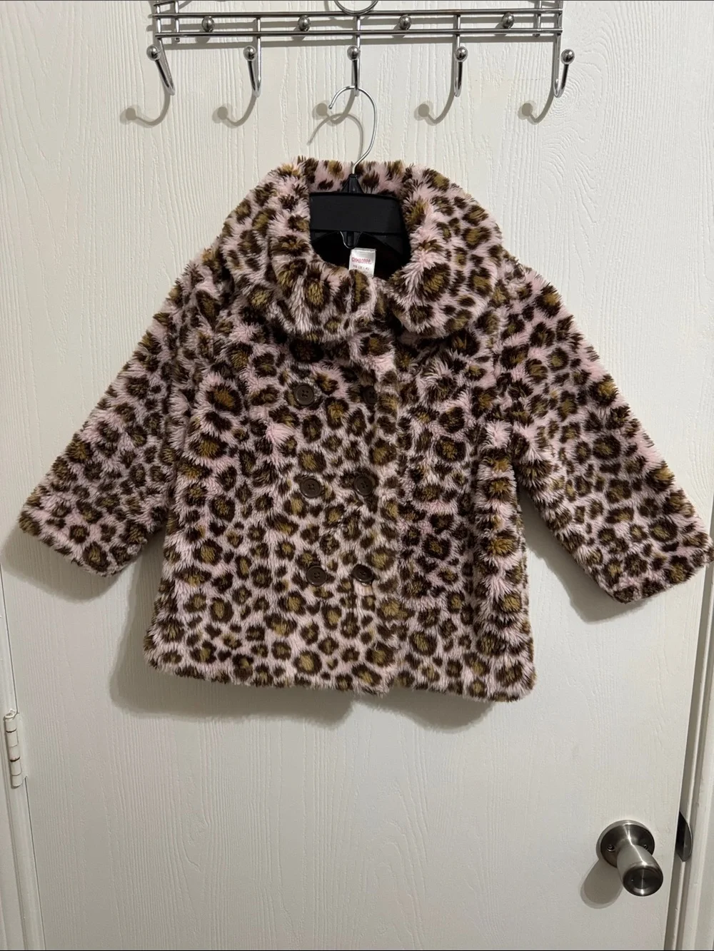 Gymboree Faux Fur Leopard Button Winter Coat Girls XS 3 4 Warm Animal Print